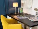 Cozy home office with a modern desk and yellow chair