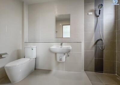 Modern bathroom interior with white sanitary ware