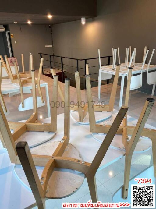 Chairs on tables in empty restaurant