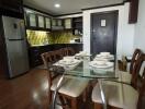 Modern kitchen with dining table set