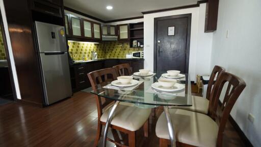 Modern kitchen with dining table set