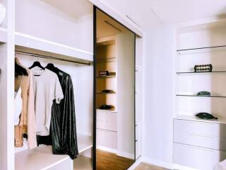Spacious bedroom walk-in closet with organized storage