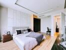 Modern bedroom with stylish interior design and en suite bathroom
