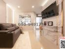 Contemporary living room with sleek furniture and wall-mounted television