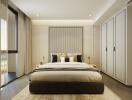 Modern bedroom with king-sized bed and elegant decor