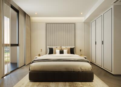 Modern bedroom with king-sized bed and elegant decor
