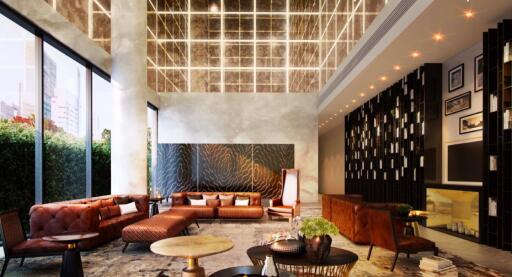 Elegant lobby area with modern furniture and artistic decor