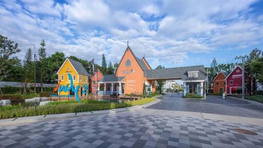 Colorful exterior of residential buildings with unique architecture