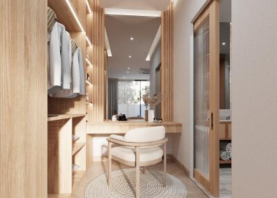 Modern entryway interior with wooden elements and stylish decor