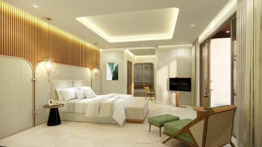 Elegant bedroom with modern design and luxurious decor