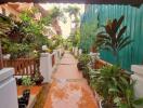 Well-maintained pathway leading through a residential garden