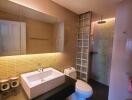 Modern bathroom with warm lighting