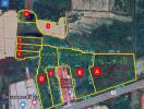 Aerial view of property land plots with demarcations
