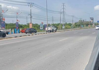 View of a street from inside a vehicle