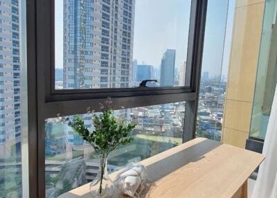 Bright dining space with city view