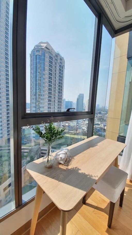 Bright dining space with city view