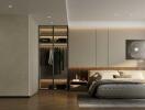 Modern luxury bedroom suite with open bathroom design