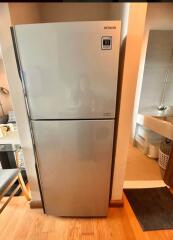 Modern Hitachi refrigerator in a home kitchen