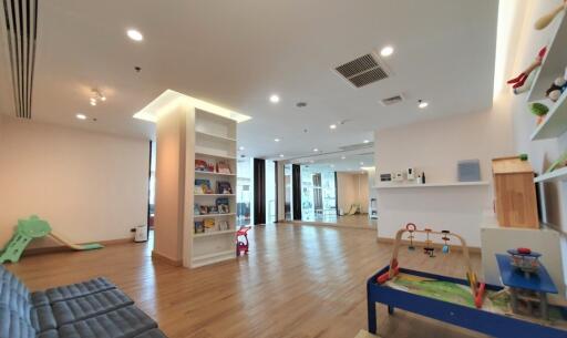 Spacious modern living room with children