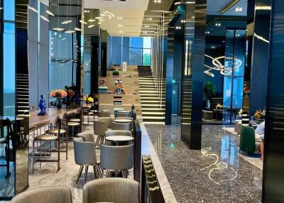 Modern lobby interior with comfortable seating and stylish decor