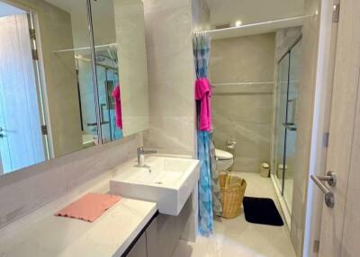 Modern bathroom with shower and elegant fixtures