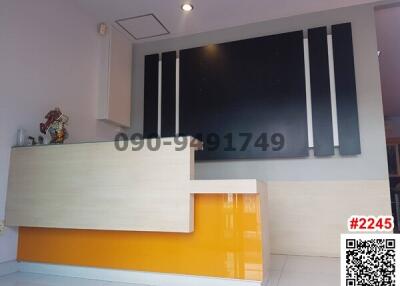 Modern reception counter with decorative elements and lighting