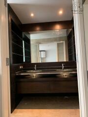 Modern bathroom with dual sinks and elegant fixtures