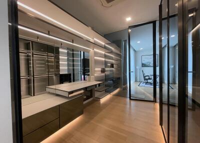 Modern kitchen with LED lighting and open concept floor plan