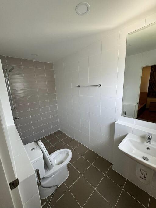 Modern bathroom with white tiles