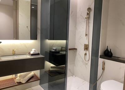 Modern bathroom interior with marble finish