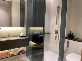 Modern bathroom interior with marble finish