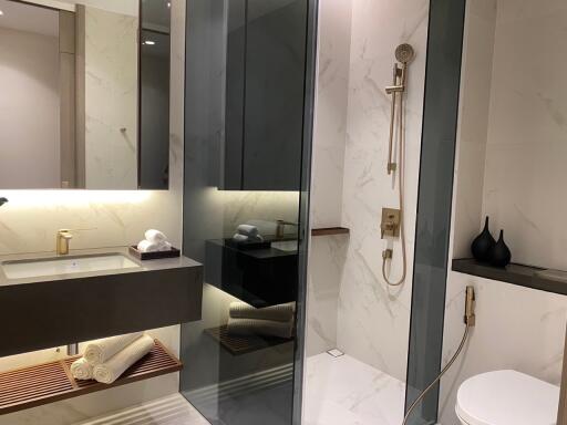 Modern bathroom interior with marble finish