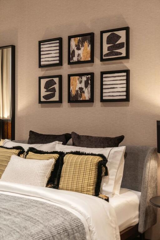 Elegant bedroom interior with decorative wall art