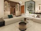 Elegant and spacious living room interior with modern furniture and stylish design