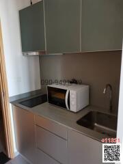 Compact modern kitchen with stainless steel sink and essential appliances