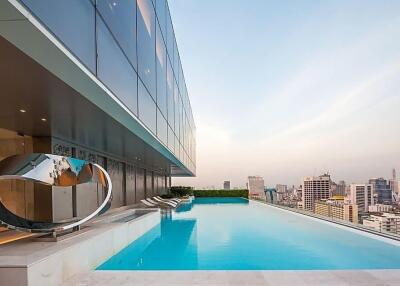 Modern building with rooftop pool overlooking the cityscape
