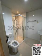Modern bathroom interior with shower cabin and toilet