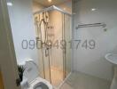 Modern bathroom interior with shower cabin and toilet