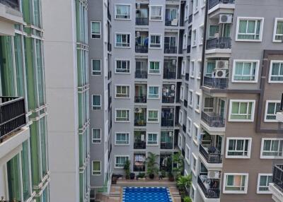 Apartment building courtyard with swimming pool