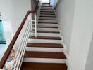 Modern staircase with white walls and wooden steps