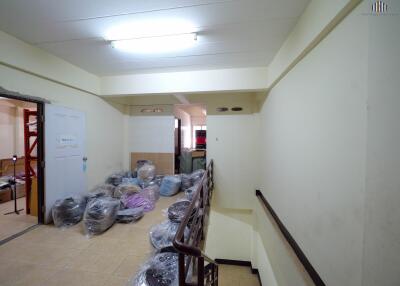 Interior view of a building with packaged items