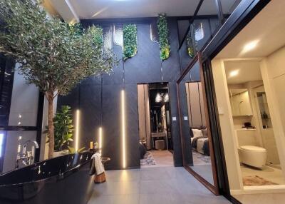 Modern building entrance with stylish interior decor