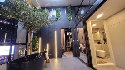 Modern building entrance with stylish interior decor