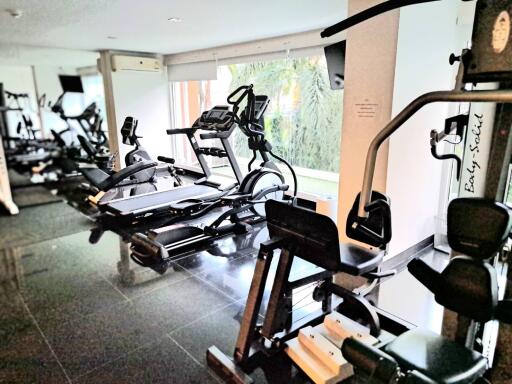 Home gym with various exercise equipment