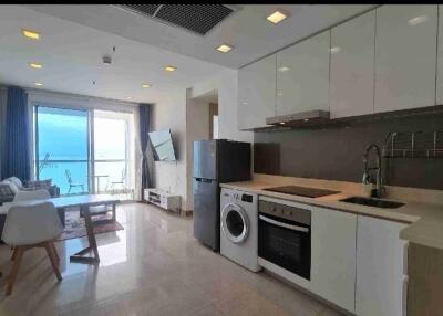 Modern kitchen with open layout and ocean view