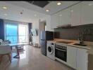 Modern kitchen with open layout and ocean view