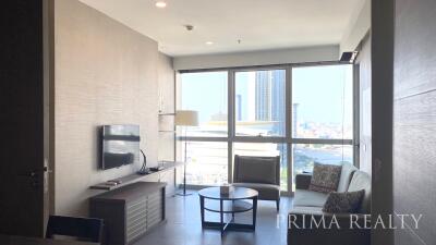 Bright and modern living room with city view