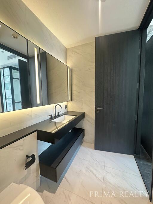 Modern bathroom interior with sleek surfaces