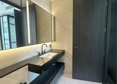 Modern bathroom interior with sleek surfaces