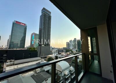 Spacious balcony with city skyline view